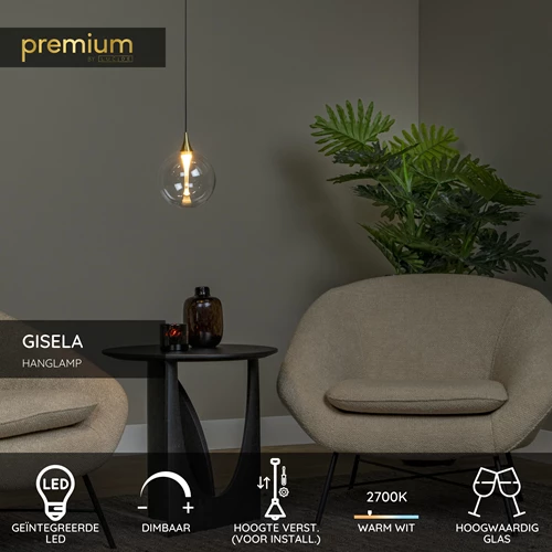 Lucide GISELA - Hanglamp - Ø 16 cm - LED Dimb. - 1x5W 2700K - Transparant | Premium - USP